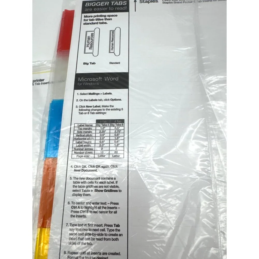 Staples Big Tab Blank Paper Dividers 5-Tab Clear 4/Pack (13515) lot of 2